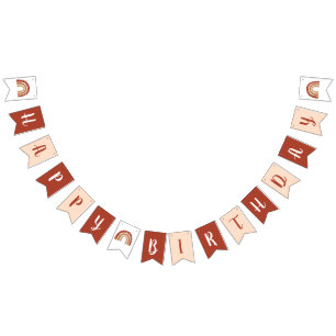 Terracotta Boho Rainbow Clouds First Birthday Bunting Flags