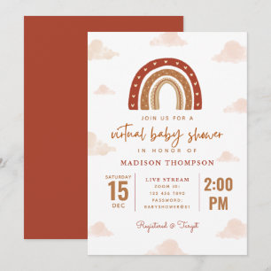 Terracotta Boho Rainbow Clouds Virtual Baby Shower Invitation