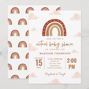 Terracotta Boho Rainbow Clouds Virtual Baby Shower Invitation