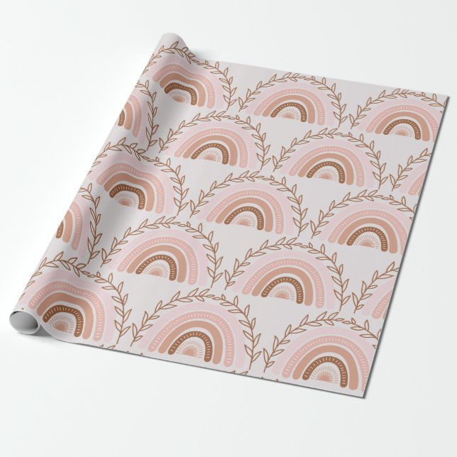Terracotta Boho Rainbow, Dusty Pink Wrapping Paper (Unrolled)