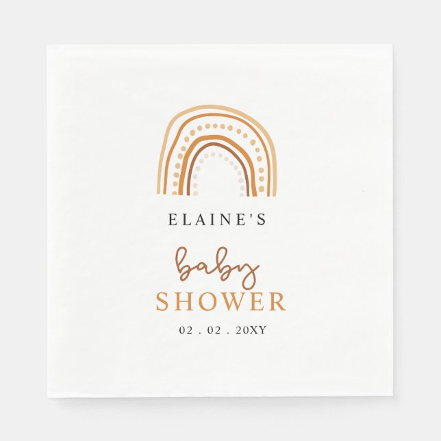 Terracotta Boho Rainbow Gender Neutral Baby Shower Napkins (Front)