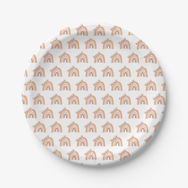 Terracotta Boho Rainbow Pampas Grass Paper Plates (Front)