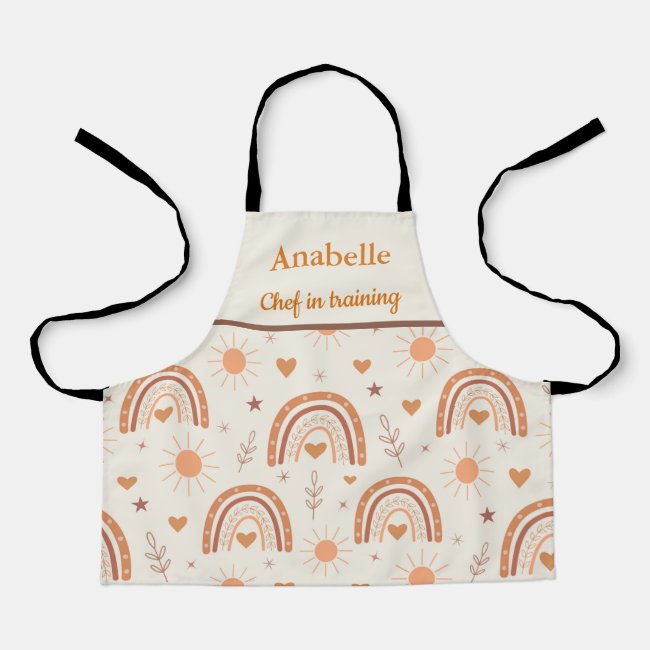 Terracotta  boho rainbow pattern chef in training  apron