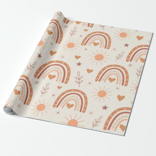 Terracotta  boho rainbow pattern  wrapping paper