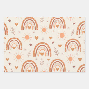Terracotta boho rainbow pattern wrapping paper sheets