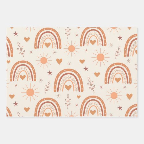 Terracotta  boho rainbow pattern  wrapping paper sheets
