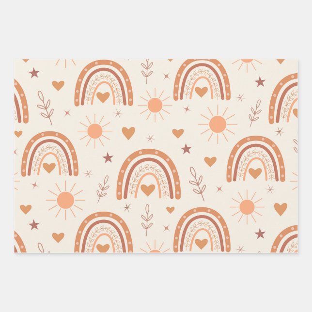Terracotta  boho rainbow pattern  wrapping paper sheets (Front)