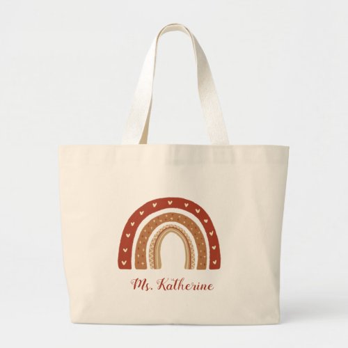 Terracotta Boho Rainbow Thank You Gift Large Tote Bag