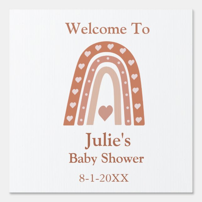 Terracotta Boho Rainbow with hearts Welcome   Sign (Front)