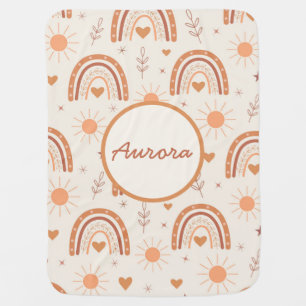 Terracotta boho rainbow with sun custom  baby blanket