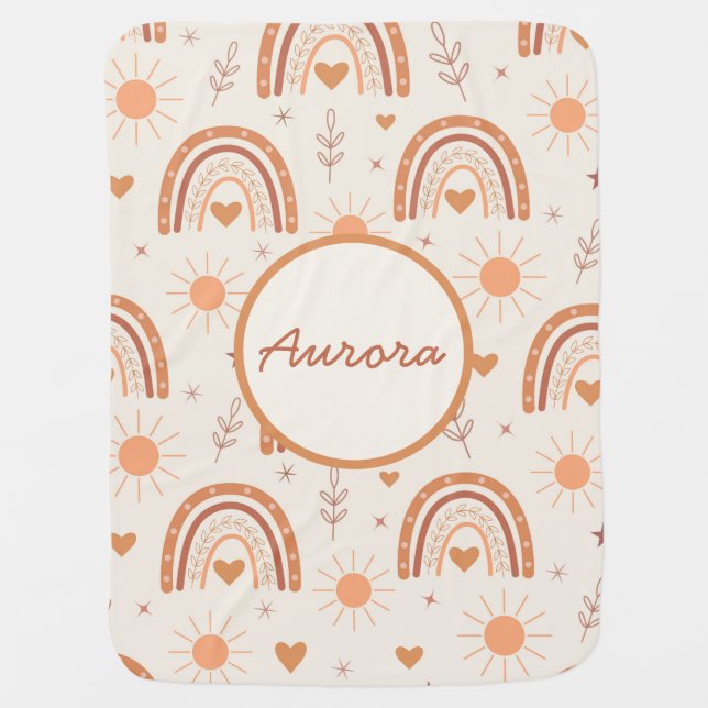 Terracotta boho rainbow with sun custom  baby blanket (Front)