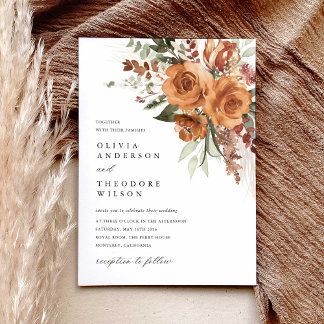 Terracotta Boho Rose Floral Watercolor Wedding Invitation