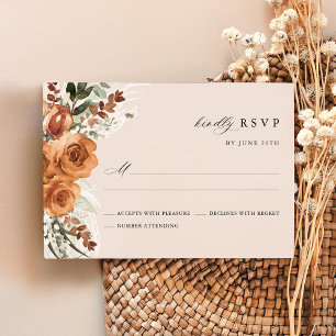Terracotta Boho Rose Floral Watercolor Wedding RSVP Card