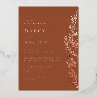 Terracotta Boho Rose Gold Foil Wedding Invitation