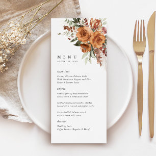 Terracotta Boho Rose Wedding Reception Dinner Menu