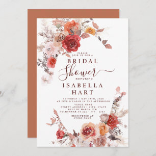 Terracotta Boho Rust Orange Burgundy Bridal Shower Invitation