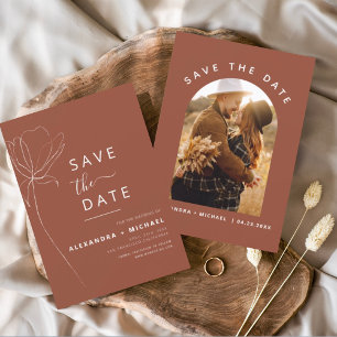 Terracotta Boho Save the Date Photo Line Art