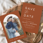 Terracotta Boho Save the Date Photo Minimalist<br><div class="desc">Wedding Boho Terracotta Save the Date Cards that have a photo on the front. The Save the Date cards contain a modern hand lettered cursive script typography that are elegant,  simple and modern to use after you minimalist simple wedding day celebration.</div>