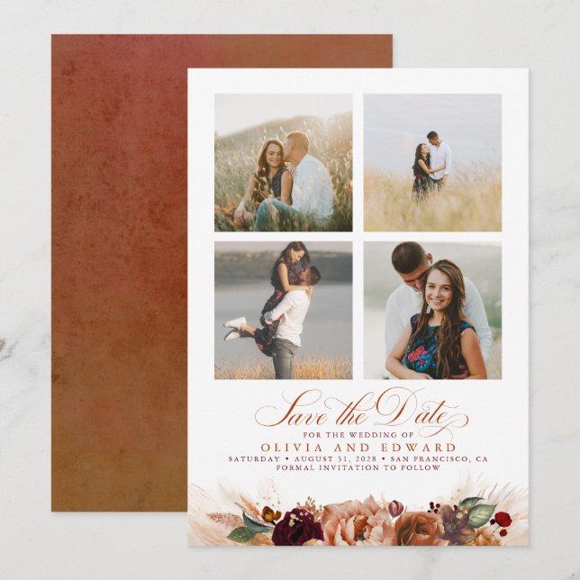 Terracotta Boho Save The Date Photo Thank You Card (Front/Back)