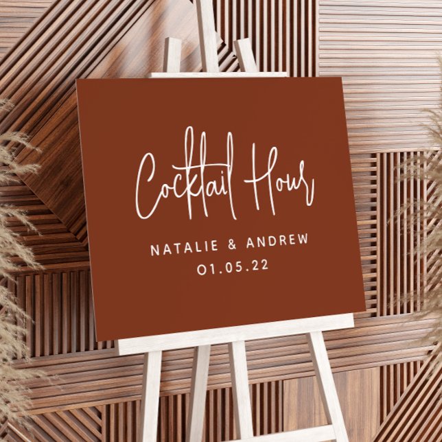 Terracotta Boho Script Wedding Cocktail Hour Sign (Creator Uploaded)