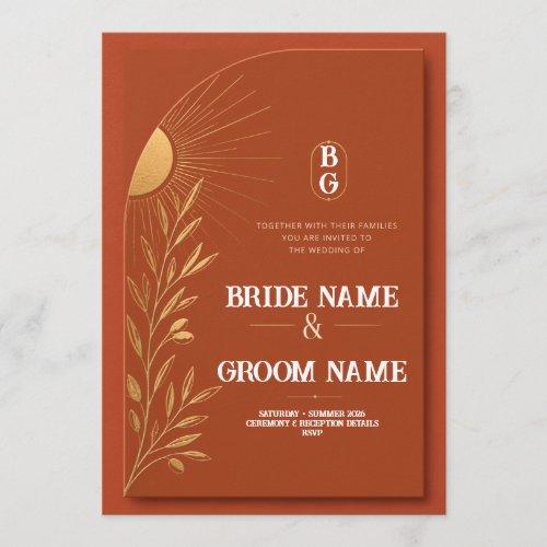 Terracotta Boho Sun Wedding Invitation
