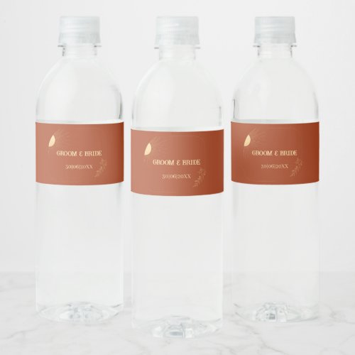 Terracotta Boho Sun Wedding Water Bottle Label