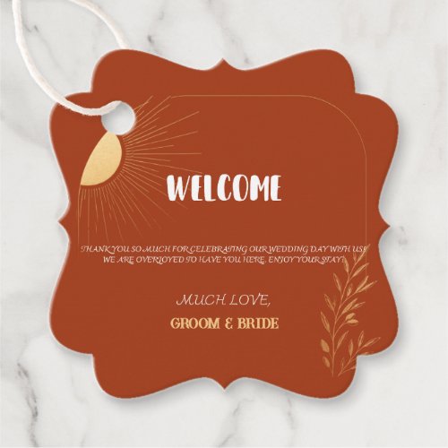 Terracotta Boho Sun Wedding Welcome Favor Tags