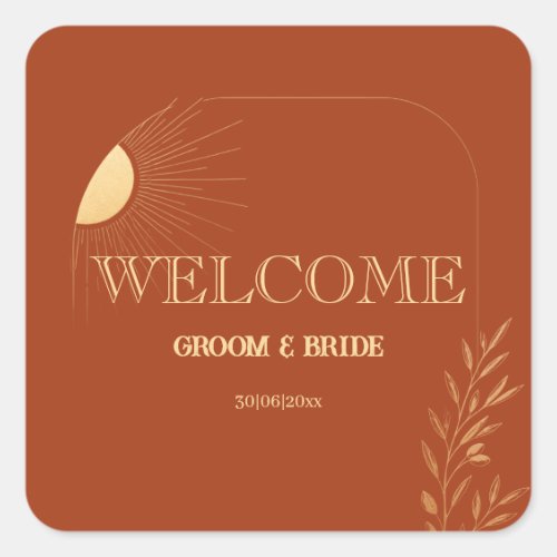 Terracotta Boho Sun Welcome Wedding Square Sticker