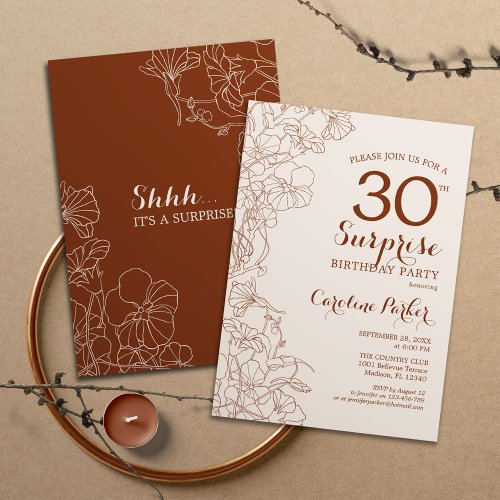 Terracotta Boho Surprise 30th Birthday Party Invitation