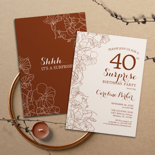 Terracotta Boho Surprise 40th Birthday Party Invitation (Creator Uploaded)