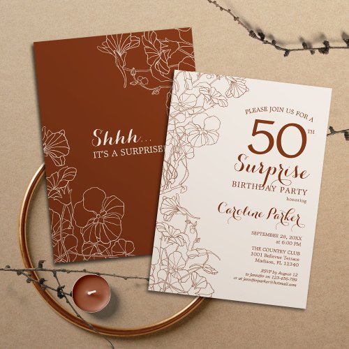 Terracotta Boho Surprise 50th Birthday Party Invitation