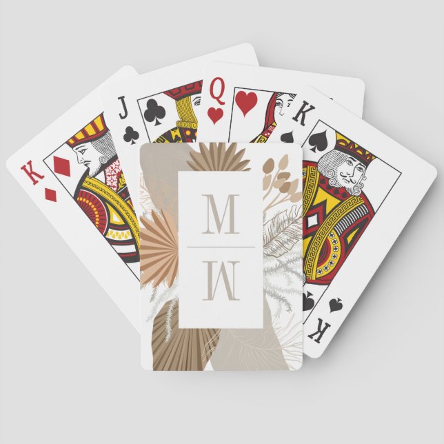 Terracotta Boho Tropical Monogram Poker Cards (Back)