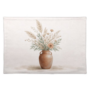 Terracotta Boho Vase Pampas Grass Botanical Cloth Placemat