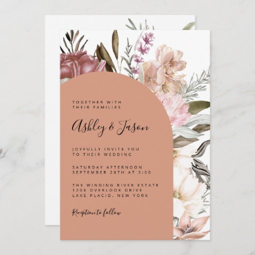 Terracotta Boho Watercolor Floral Wedding Invitation | Zazzle