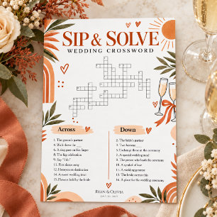 Terracotta Boho Wedding Crossword Sip & Solve Invitation