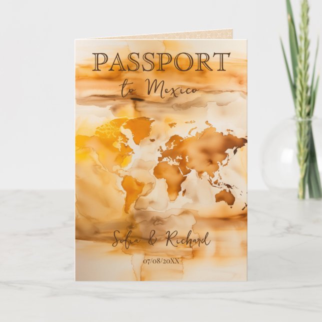 Terracotta Boho Wedding Destination Passport Map Invitation (Front)
