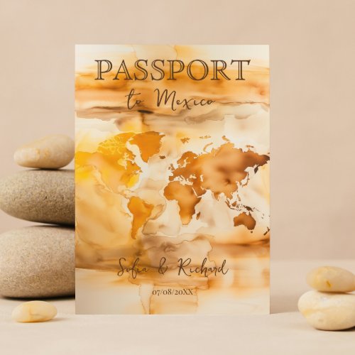 Terracotta Boho Wedding Destination Passport Map Invitation