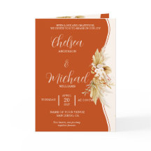 Terracotta Boho Wedding Invitation with Ivory Pamp