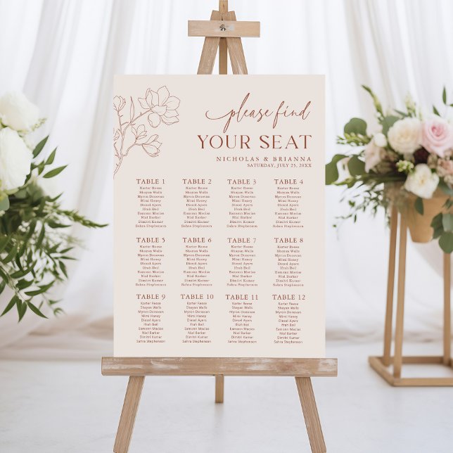 Terracotta Boho Wedding Reception Seating Chart Foam Board (Creator Uploaded)