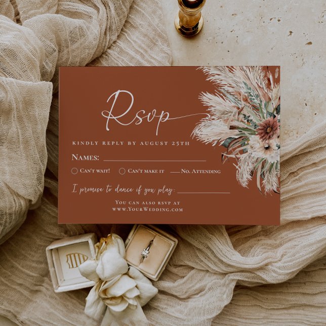 Terracotta Boho Wedding Response RSVP Card  (Terracotta Boho Wedding Response Card, Fall Bohemian RSVP Card)
