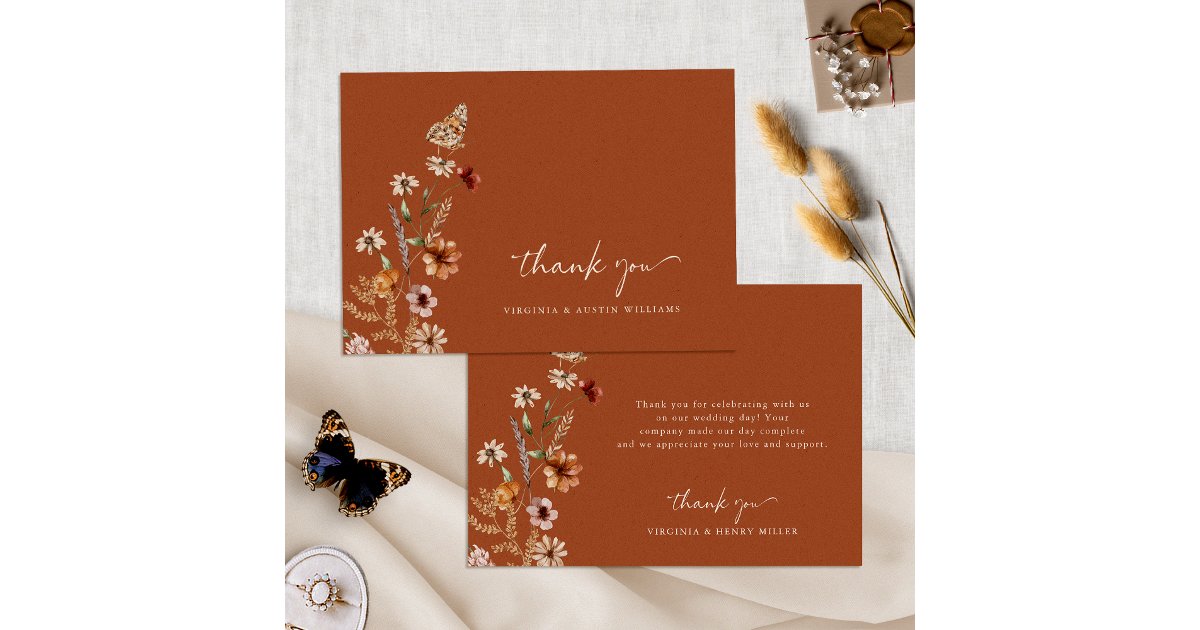 Terracotta Boho Wedding Thank You Card | Zazzle