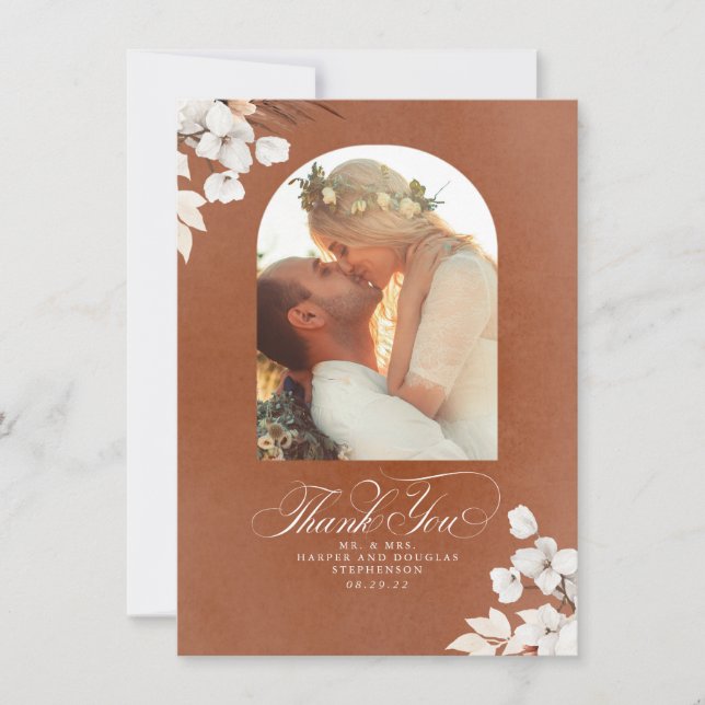 Terracotta Boho Wedding Two Sided Thank You Card (Front)