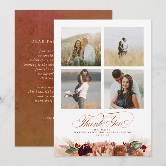 Terracotta Boho Wedding Two Sided Thank You Photo (Front/Back)