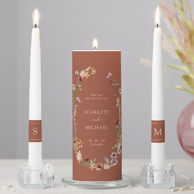 Terracotta Boho Wedding Unity Candle Set (Terracotta Boho Wildflower Wedding Unity Candle Set by Painted Paperie
)