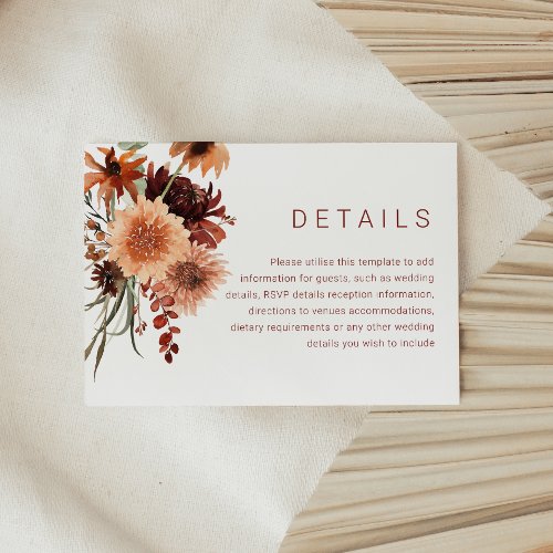 Terracotta Boho Wedding Wedding Details Enclosure Card