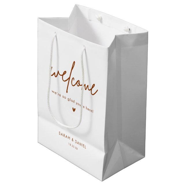 Terracotta Boho Wedding Welcome Favors Medium Gift Bag (Front Angled)