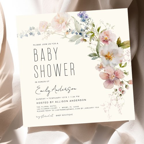 Wildflower Terracotta Floral or wildflower baby shower invitation