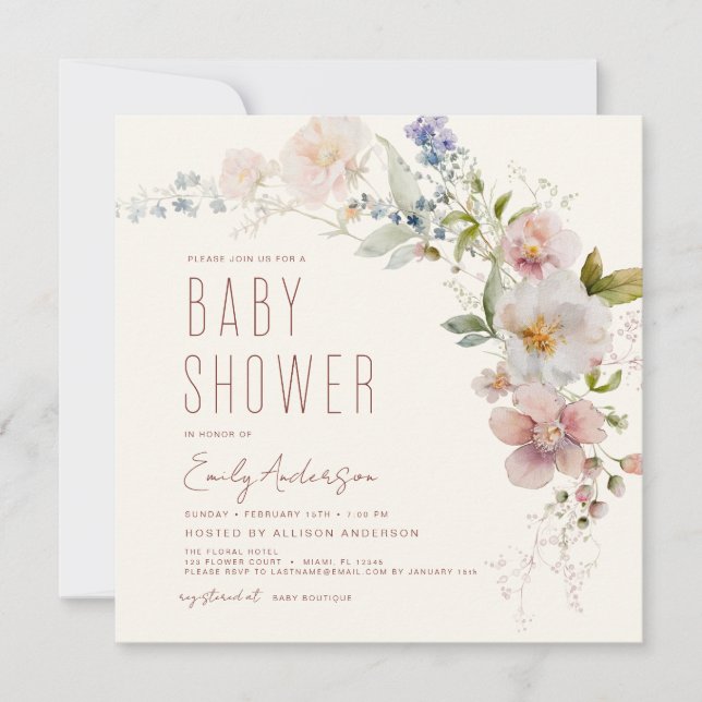 Terracotta Boho Wildflower Baby Shower Elegant Invitation (Front)