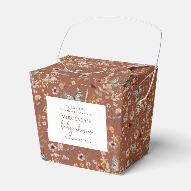 Terracotta Boho Wildflower Baby Shower Favor Boxes (Front Side)