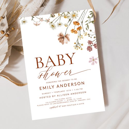Wildflower Terracotta Floral or wildflower baby shower invitation